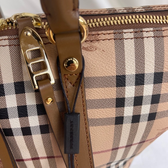 BURBERRY HAYMARKET CHECK MEDIUM SALISBURY BAG Tote  Camel   $895 New Aunt. - Picture 4 of 16